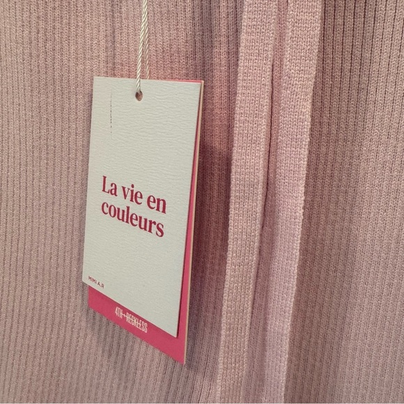 NWT 4th + Reckless Pink Ribbed Knit Lounge Pants Scorpios Fine Knit Trousers - Picture 4 of 9